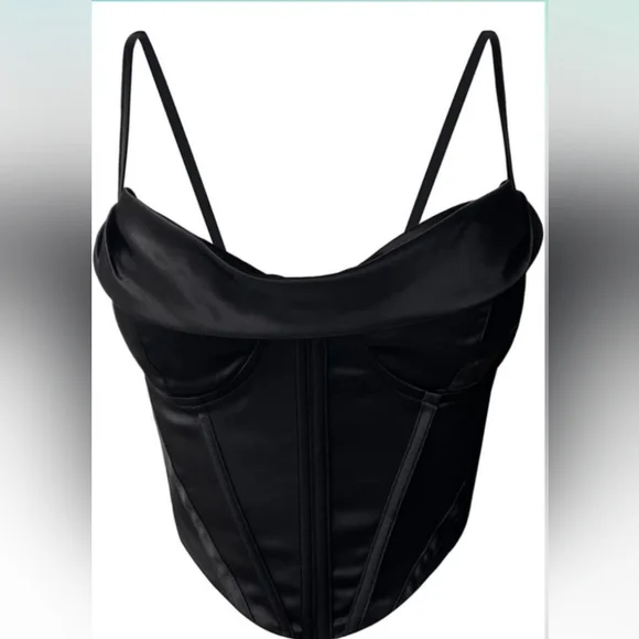 Women’s satin cowl neck spaghetti strap bustier corset crop top - Picture 2 of 5